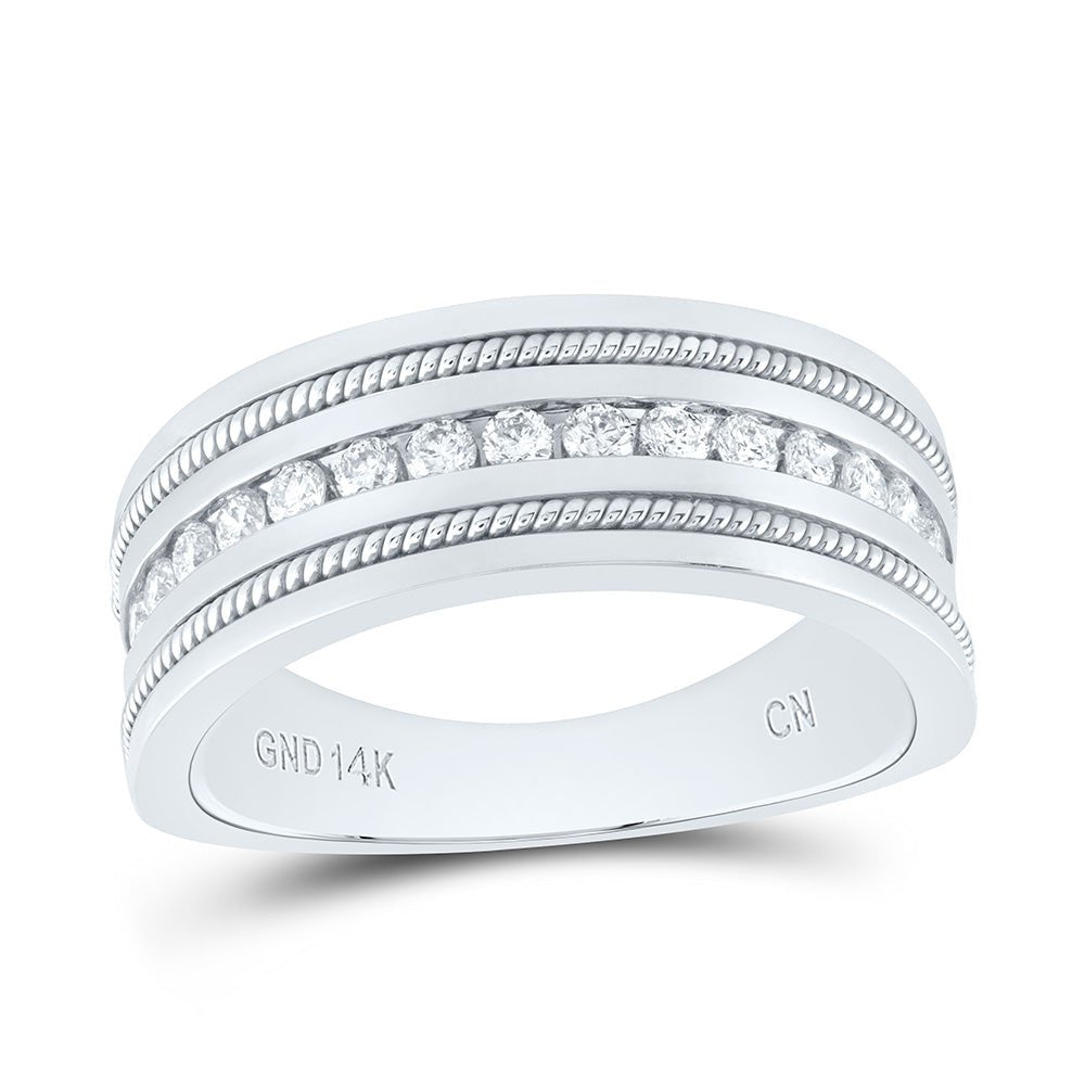 14K White Gold Round Diamond Turkish Men's Machine Set Band 1/2 Cttw - Splendid Jewellery