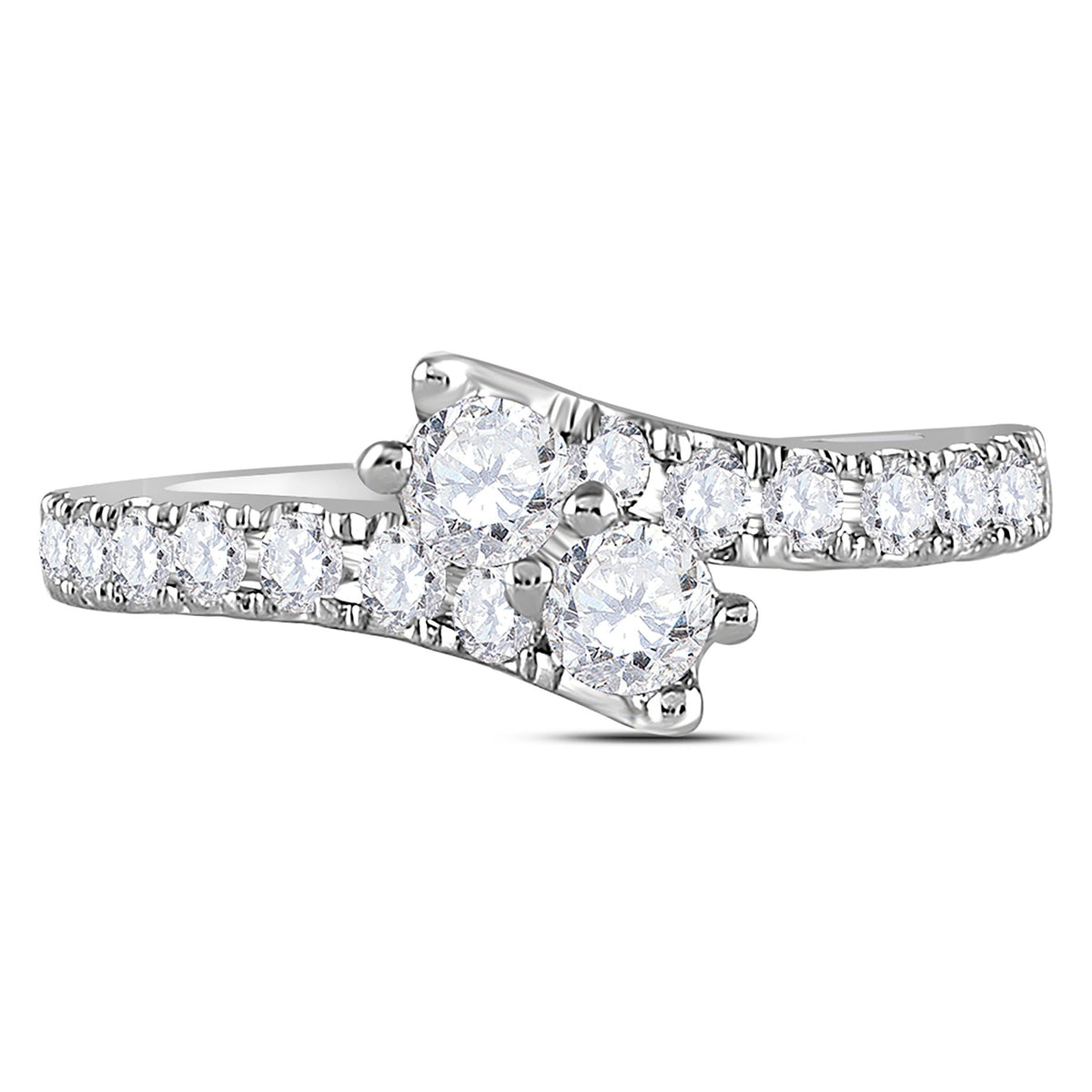 14K White Gold Round Diamond Women's 2 Stone Bridal Wedding Engagement Ring (Certified) 1 Cttw - Splendid Jewellery