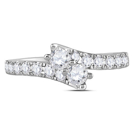 14K White Gold Round Diamond Women's 2 Stone Bridal Wedding Engagement Ring (Certified) 1 Cttw - Splendid Jewellery