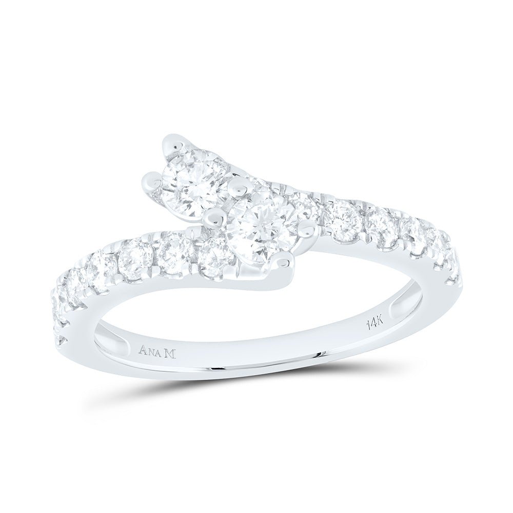 14K White Gold Round Diamond Women's 2 Stone Bridal Wedding Engagement Ring (Certified) 1 Cttw - Splendid Jewellery
