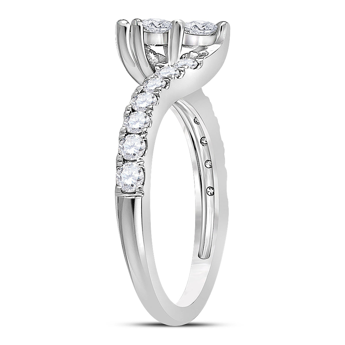 14K White Gold Round Diamond Women's 2 Stone Bridal Wedding Engagement Ring (Certified) 1 Cttw - Splendid Jewellery