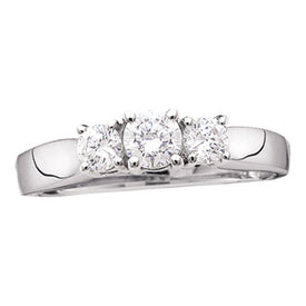 14K White Gold Round Diamond Women's 3 Stone Bridal Wedding Engagement Ring 1 Cttw - Splendid Jewellery