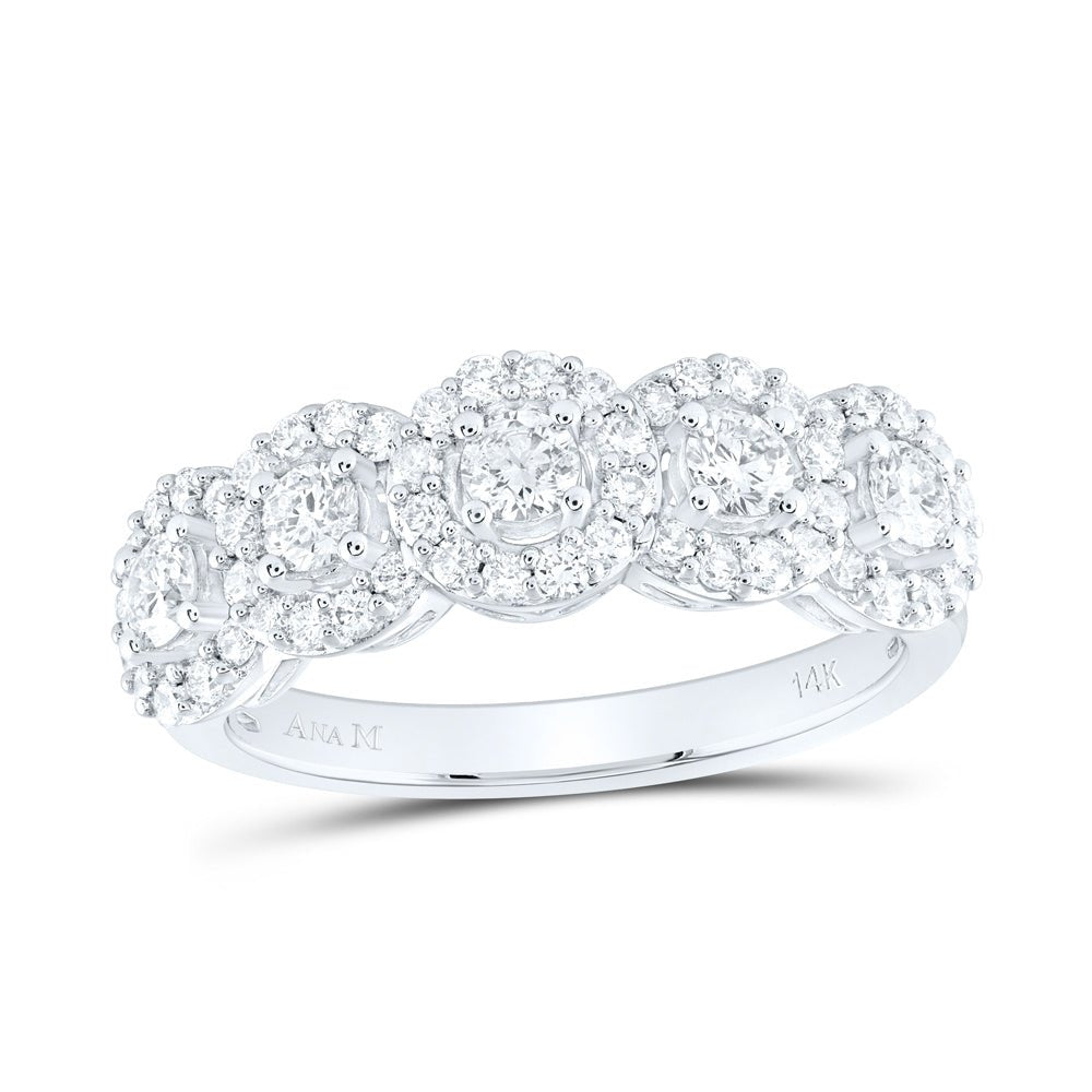 14K White Gold Round Diamond Women's 5 Stone Anniversary Ring 1 Cttw - Splendid Jewellery