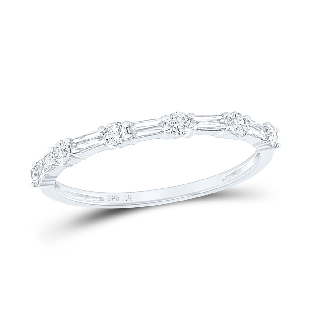 14K White Gold Round Diamond Women's Baguette Modern Stackable Band Ring 3/8 Cttw - Splendid Jewellery