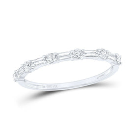 14K White Gold Round Diamond Women's Baguette Modern Stackable Band Ring 3/8 Cttw - Splendid Jewellery