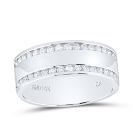 14K White Gold Round Diamond Women's Channel Set Double Row Wedding Band 1/2 Cttw - Splendid Jewellery