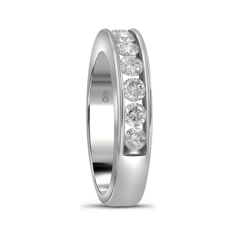 14K White Gold Round Diamond Women's Channel Set Single Row Wedding Band 1 Cttw - Splendid Jewellery