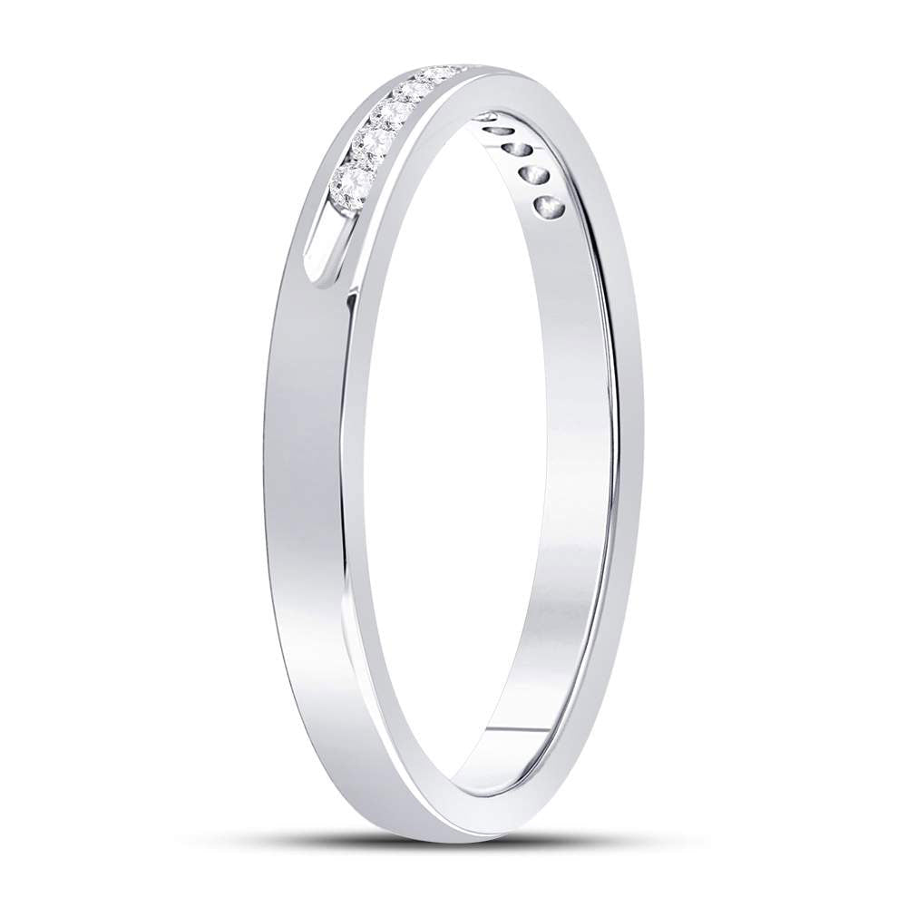 14K White Gold Round Diamond Women's Channel Set Single Row Wedding Band 1/10 Cttw - Splendid Jewellery