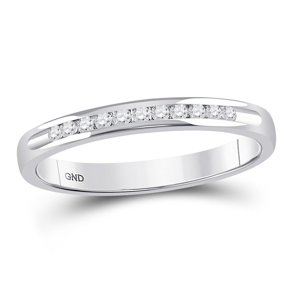 14K White Gold Round Diamond Women's Channel Set Single Row Wedding Band 1/10 Cttw - Splendid Jewellery