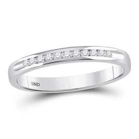 14K White Gold Round Diamond Women's Channel Set Single Row Wedding Band 1/10 Cttw - Splendid Jewellery