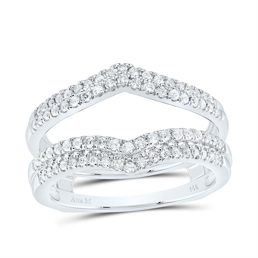 14K White Gold Round Diamond Women's Chevron Wrap Ring Guard Enhancer Wedding Band 1/2 Cttw - Splendid Jewellery