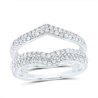 14K White Gold Round Diamond Women's Chevron Wrap Ring Guard Enhancer Wedding Band 1/2 Cttw - Splendid Jewellery