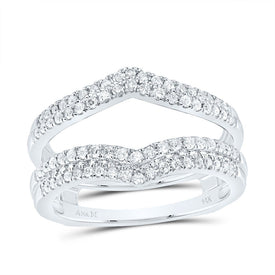 14K White Gold Round Diamond Women's Chevron Wrap Ring Guard Enhancer Wedding Band 1/2 Cttw - Splendid Jewellery
