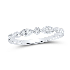 14K White Gold Round Diamond Women's Classic Stackable Band Ring 1/10 Cttw - Splendid Jewellery