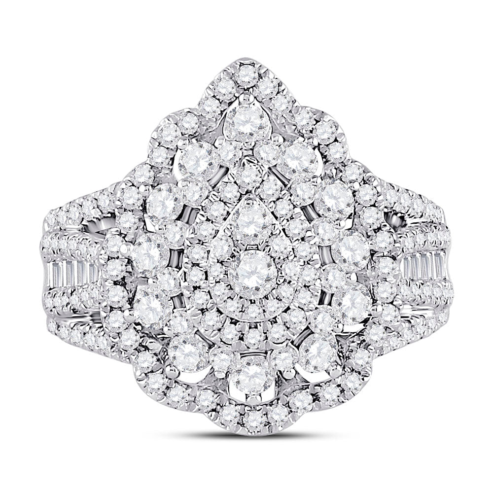 14K White Gold Round Diamond Women's Cluster Pear Bridal Wedding Engagement Ring 1 13/4 Cttw - Splendid Jewellery