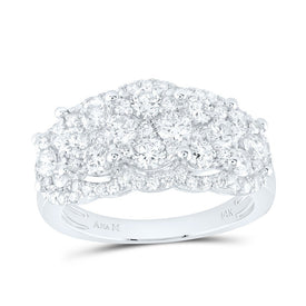 14K White Gold Round Diamond Women's Cocktail Cluster 5 Stone Ring 2 Cttw - Splendid Jewellery