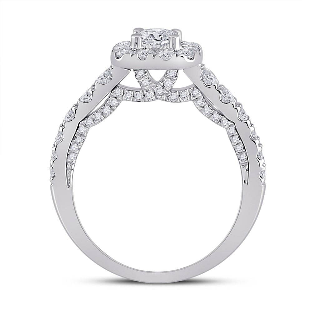 14K White Gold Round Diamond Women's Halo Bridal Wedding Engagement Ring 1 (Certified) 1 1/2 Cttw - Splendid Jewellery