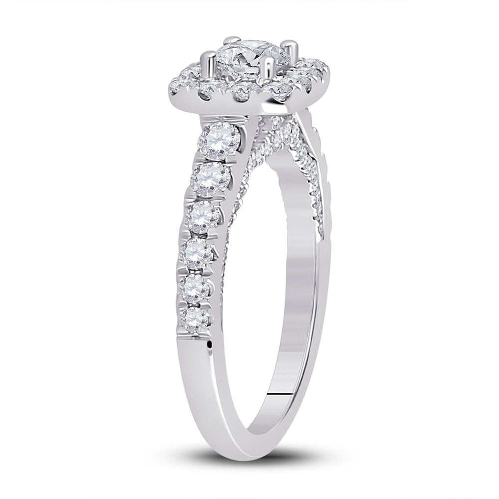 14K White Gold Round Diamond Women's Halo Bridal Wedding Engagement Ring 1 (Certified) 1 1/2 Cttw - Splendid Jewellery