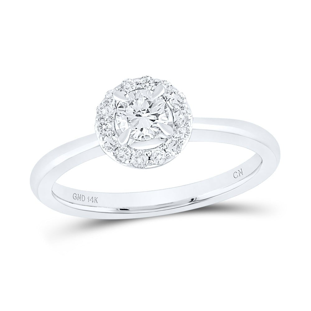 14K White Gold Round Diamond Women's Halo Bridal Wedding Engagement Ring (Certified) 1/2 Cttw - Splendid Jewellery