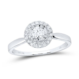 14K White Gold Round Diamond Women's Halo Bridal Wedding Engagement Ring (Certified) 1/3 Cttw - Splendid Jewellery