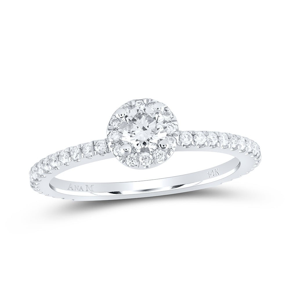 14K White Gold Round Diamond Women's Halo Bridal Wedding Engagement Ring (Certified) 5/8 Cttw - Splendid Jewellery