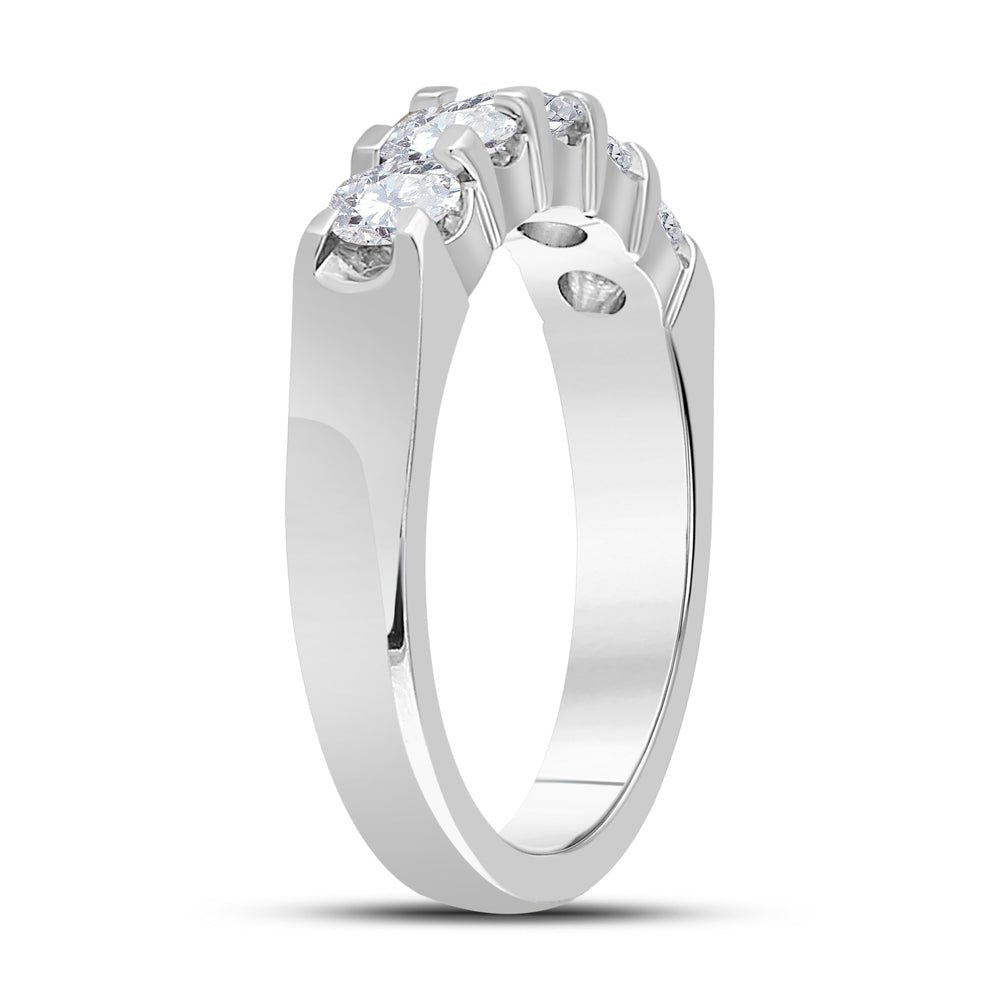 14K White Gold Round Diamond Women's Machine Set 5 Stone Wedding Band 1 Cttw - Splendid Jewellery