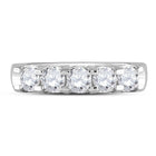 14K White Gold Round Diamond Women's Machine Set 5 Stone Wedding Band 1 Cttw - Splendid Jewellery