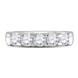 14K White Gold Round Diamond Women's Machine Set 5 Stone Wedding Band 1 Cttw - Splendid Jewellery