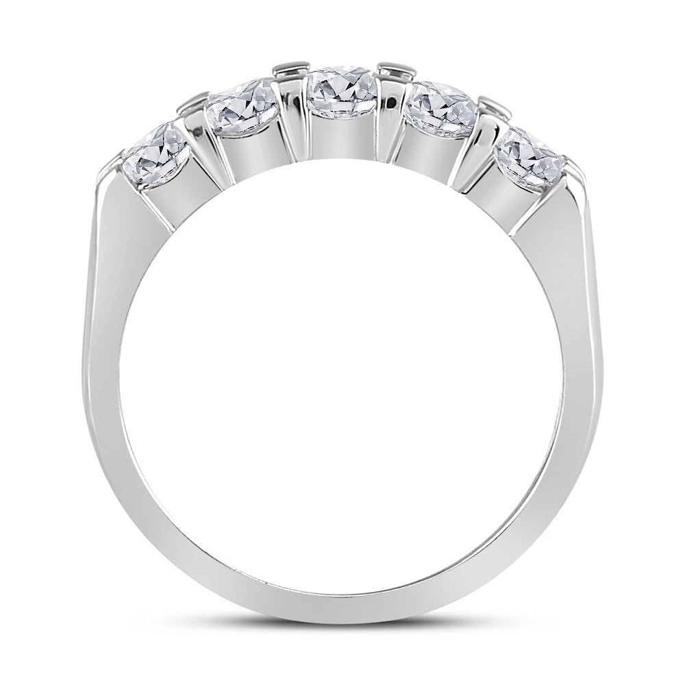 14K White Gold Round Diamond Women's Machine Set 5 Stone Wedding Band 1 Cttw - Splendid Jewellery