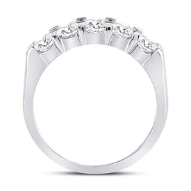 14K White Gold Round Diamond Women's Machine Set 5 Stone Wedding Band 1 Cttw - Splendid Jewellery