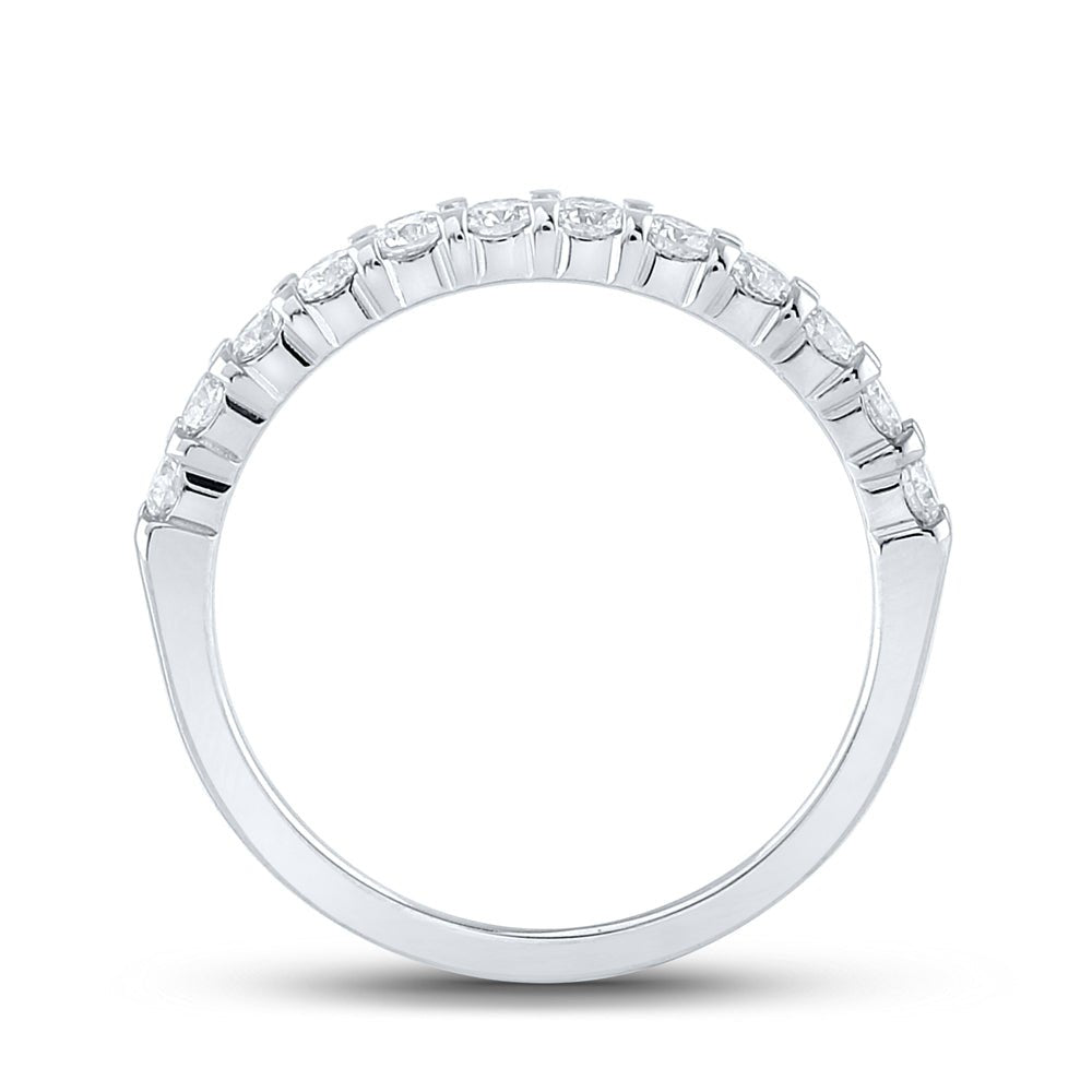 14K White Gold Round Diamond Women's Machine Set Single Row Wedding Band 1/2 Cttw - Splendid Jewellery