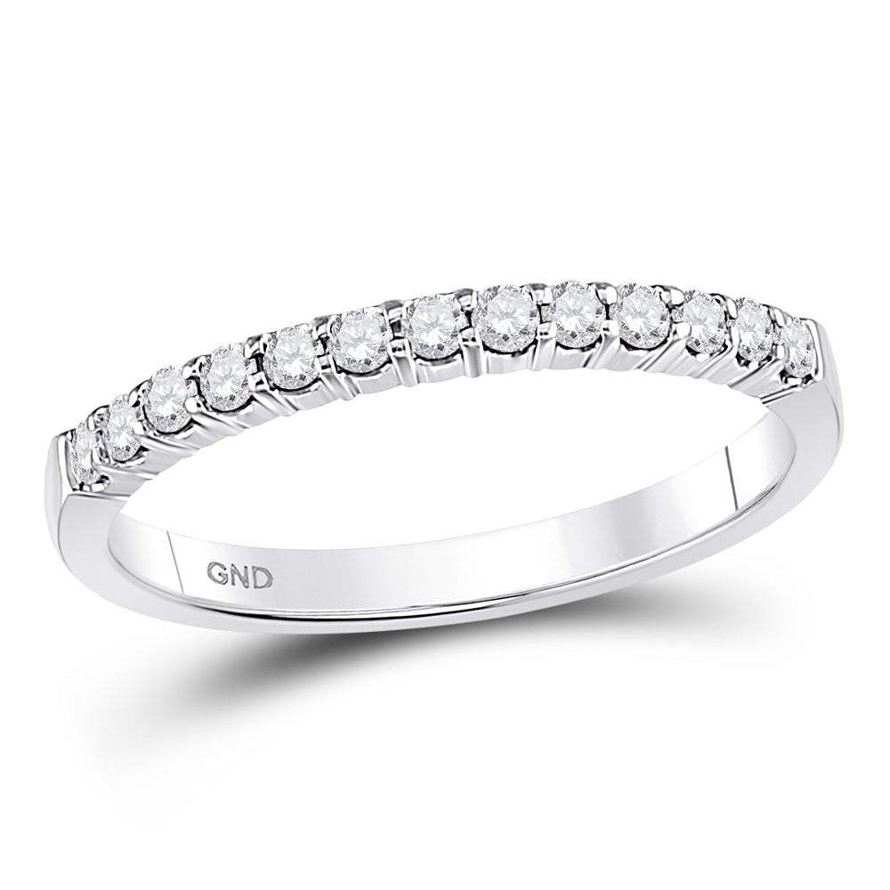 14K White Gold Round Diamond Women's Machine Set Wedding Band Ring 1/4 Cttw - Splendid Jewellery