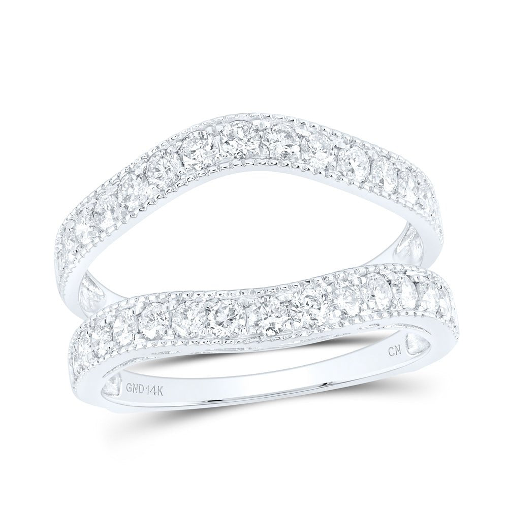 14K White Gold Round Diamond Women's Milgrain Wrap Ring Guard Enhancer 1 Cttw - Splendid Jewellery