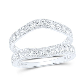 14K White Gold Round Diamond Women's Milgrain Wrap Ring Guard Enhancer 1 Cttw - Splendid Jewellery