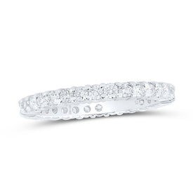 14K White Gold Round Diamond Women's Pave Set Eternity Wedding Anniversary Band 1 Cttw - Splendid Jewellery