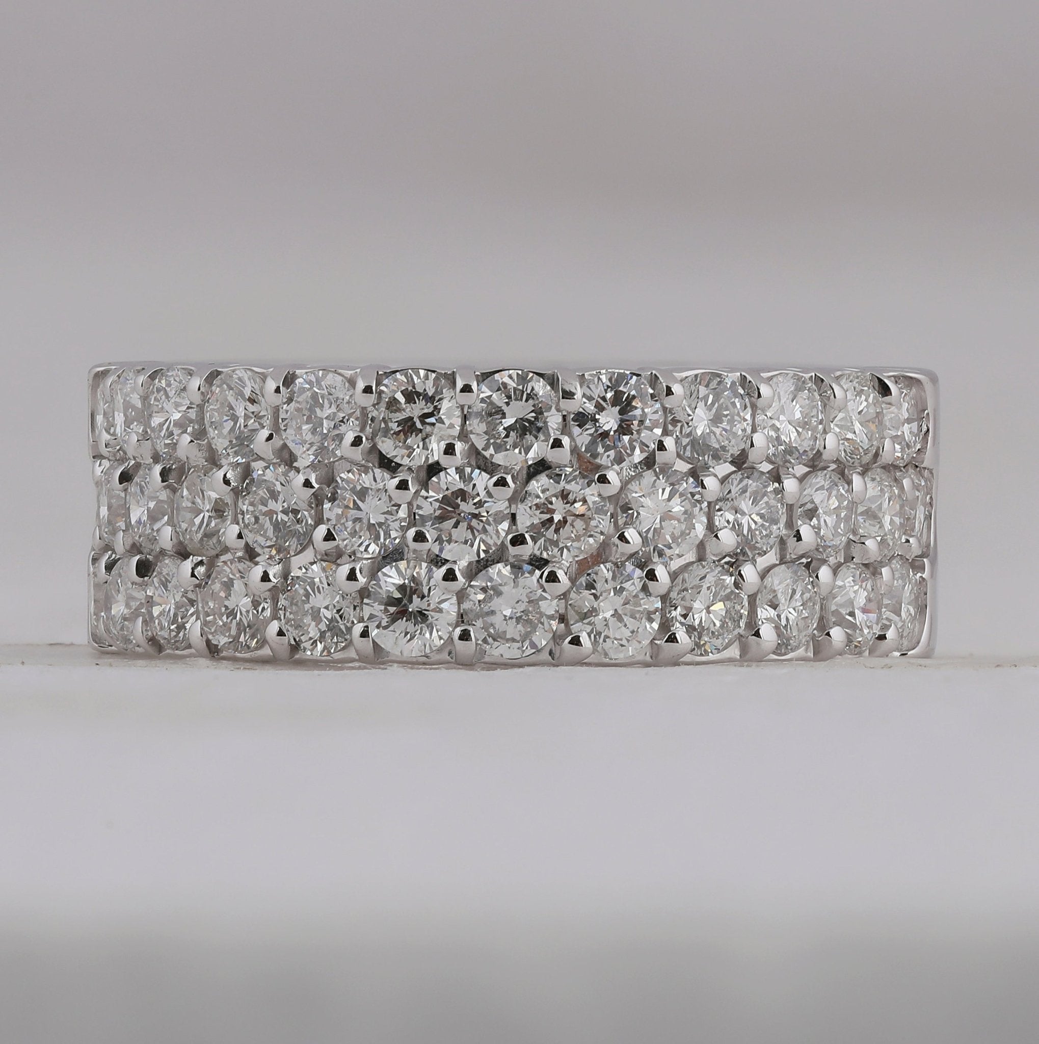 14K White Gold Round Diamond Women's Pave Set Triple Row Wedding Band 2 Cttw - Splendid Jewellery