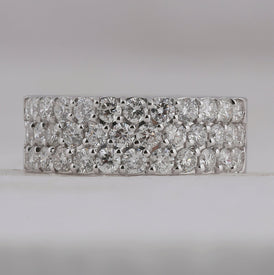 14K White Gold Round Diamond Women's Pave Set Triple Row Wedding Band 2 Cttw - Splendid Jewellery