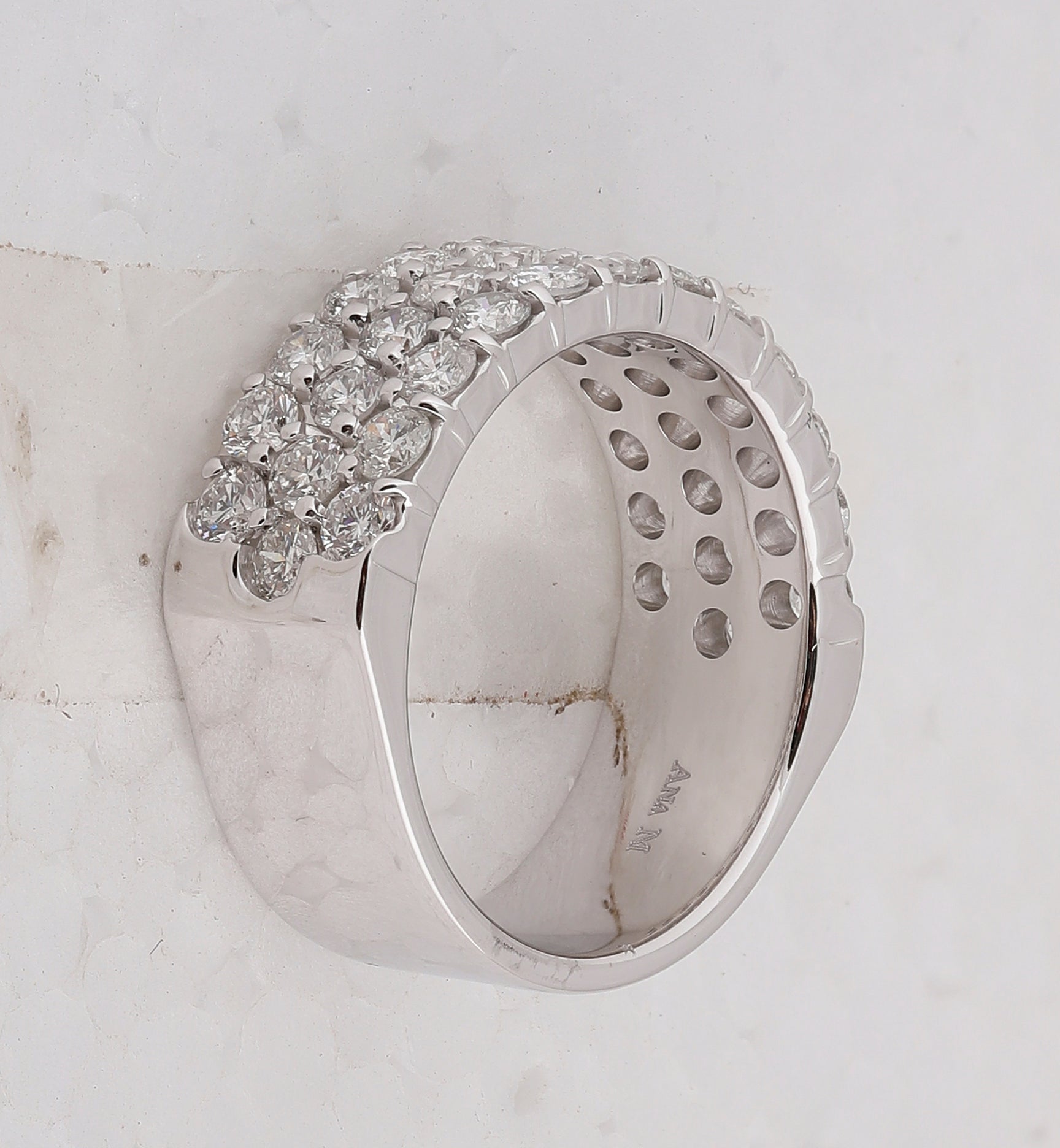14K White Gold Round Diamond Women's Pave Set Triple Row Wedding Band 2 Cttw - Splendid Jewellery