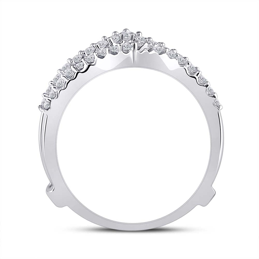 14K White Gold Round Diamond Women's Ring Guard Wrap Enhancer Wedding Band 1/2 Cttw - Splendid Jewellery