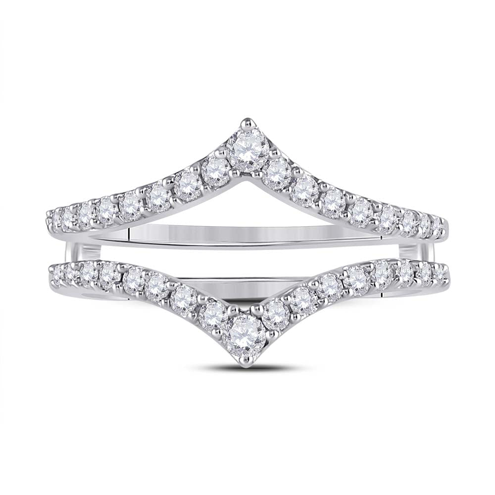 14K White Gold Round Diamond Women's Ring Guard Wrap Enhancer Wedding Band 1/2 Cttw - Splendid Jewellery