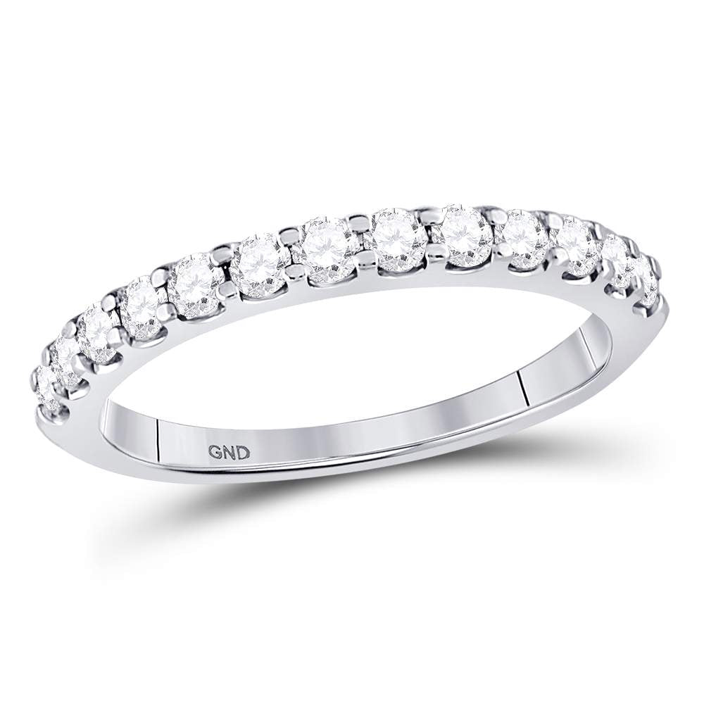 14K White Gold Round Diamond Women's Single Row Machine Set Wedding Band 1/2 Cttw - Splendid Jewellery