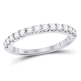 14K White Gold Round Diamond Women's Single Row Machine Set Wedding Band 1/2 Cttw - Splendid Jewellery
