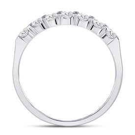 14K White Gold Round Diamond Women's Single Row Machine Set Wedding Band 1/2 Cttw - Splendid Jewellery