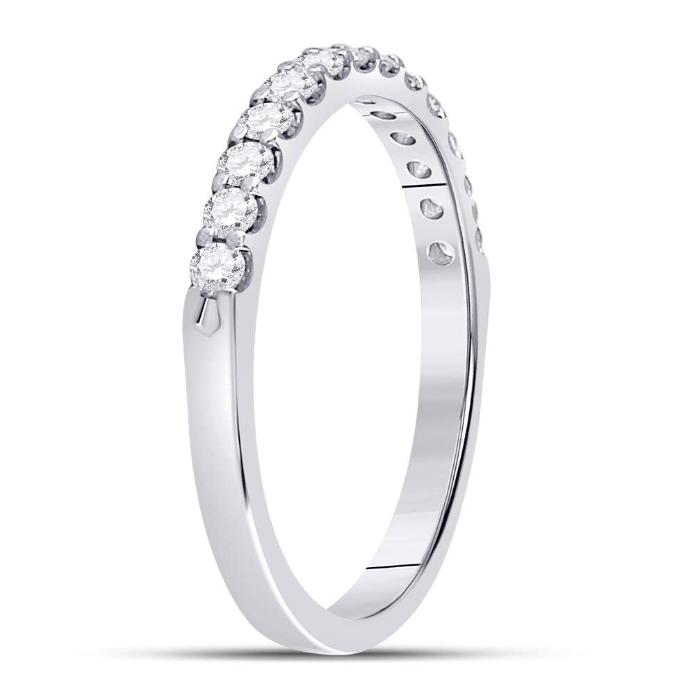14K White Gold Round Diamond Women's Single Row Machine Set Wedding Band 1/3 Cttw - Splendid Jewellery