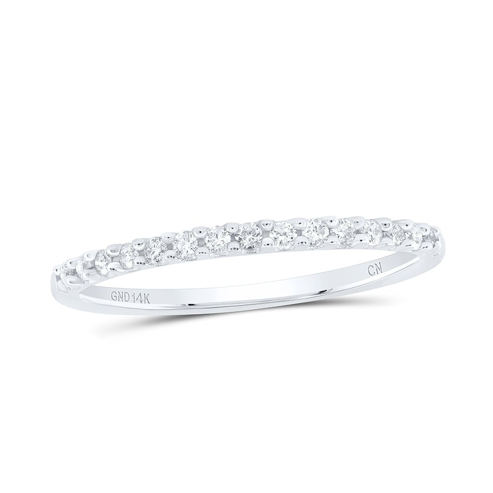 14K White Gold Round Diamond Women's Slender Stackable Wedding Band 1/6 Cttw - Splendid Jewellery