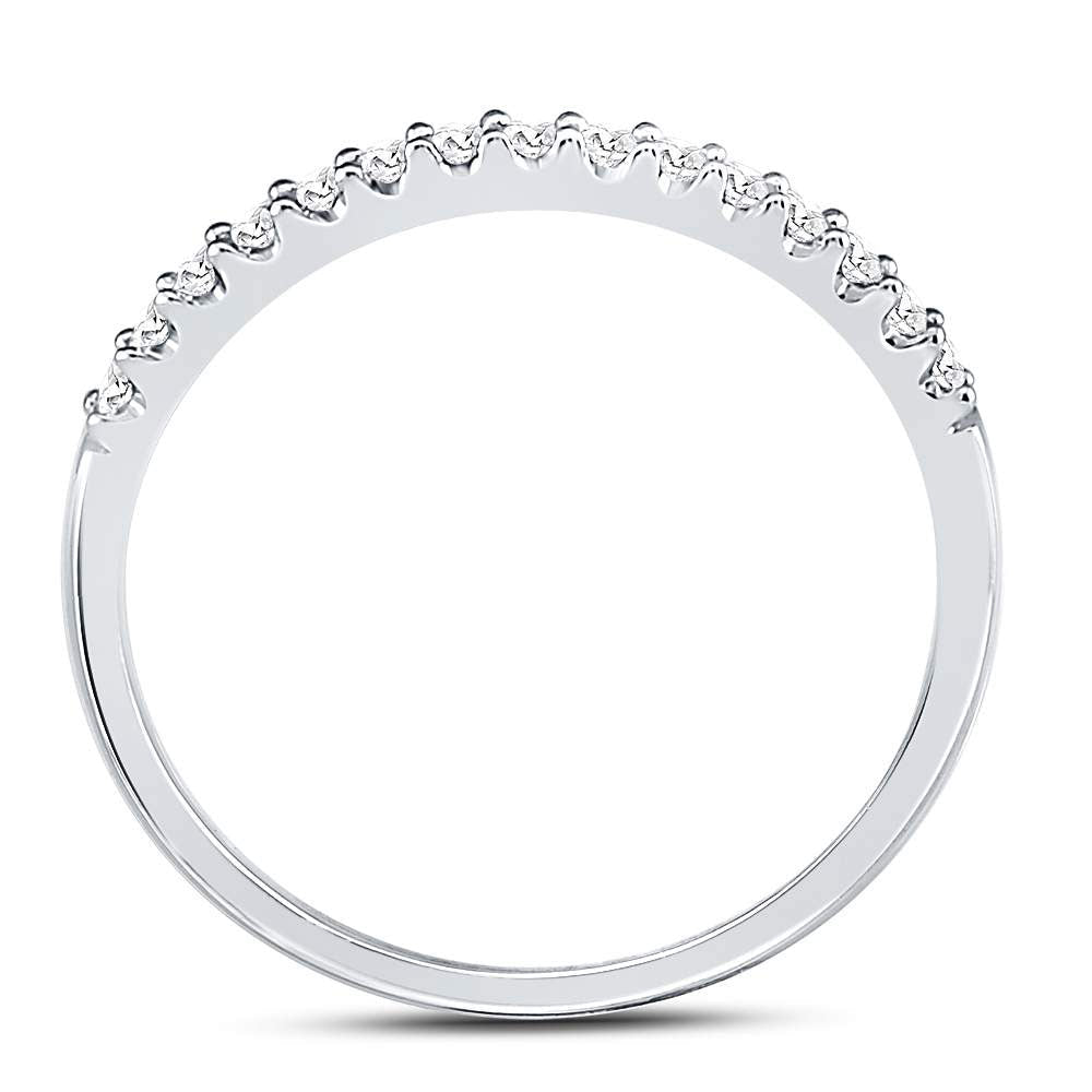 14K White Gold Round Diamond Women's Slender Stackable Wedding Band 1/6 Cttw - Splendid Jewellery