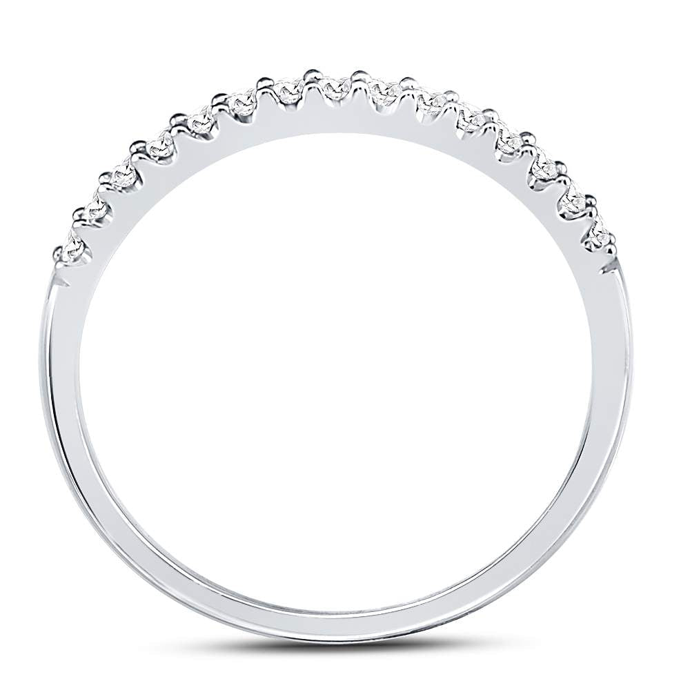 14K White Gold Round Diamond Women's Slender Stackable Wedding Band 1/6 Cttw - Splendid Jewellery