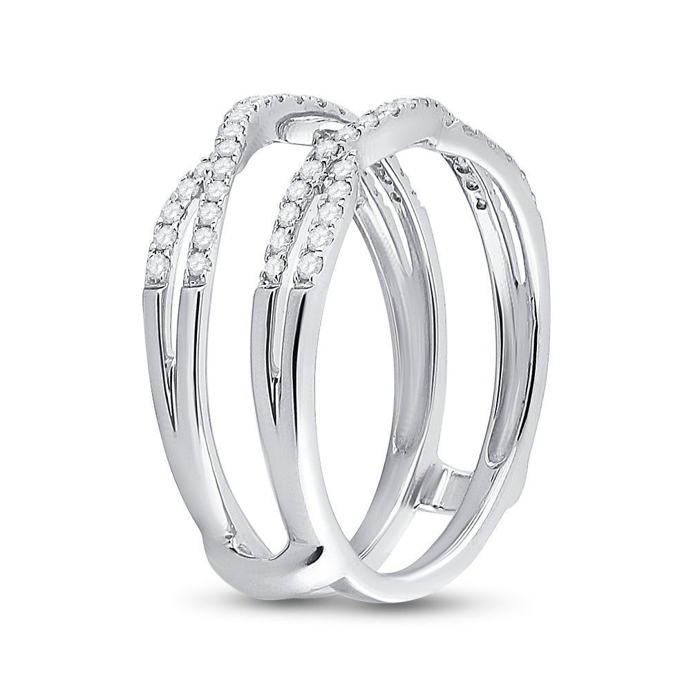 14K White Gold Round Diamond Women's Wrap Ring Guard Enhancer Wedding Band 1/3 Cttw - Splendid Jewellery