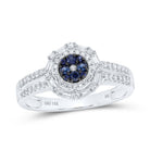 14K White Gold Round Natural Blue Sapphire Sapp Gemstone Ring 1/3 Cttw - Splendid Jewellery