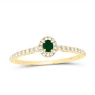 14K Yellow Gold Diamond 3x2. Oval Emerald Gemstone Ring 1/5 Cttw - Splendid Jewellery